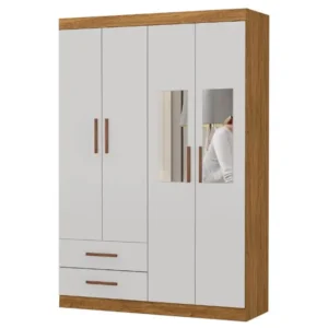 Guarda Roupa Hercules 4 Portas Cinamomo com Off White