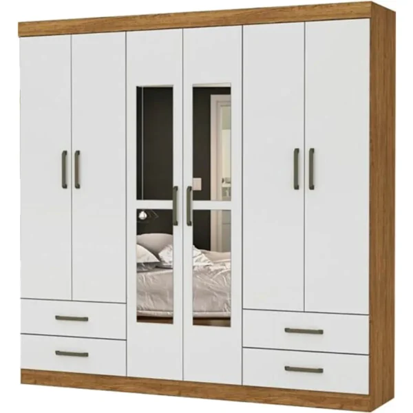 Guarda Roupa Hercules com 6 Portas 4 Gavetas Cinamomo com Off White