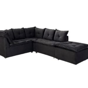 SOFA DE CANTO TURIM 2 MOD+1PUFF PRETO LISO