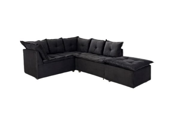 SOFA DE CANTO TURIM 2 MOD+1PUFF PRETO LISO