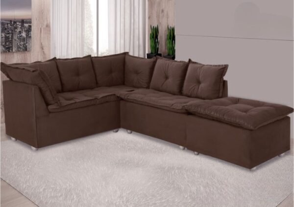 SOFA DE CANTO TURIM 2 MOD+1PUFF MARROM - Imagem 2