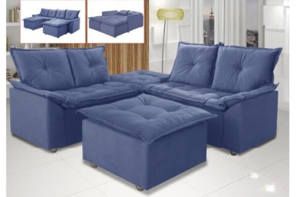 SOFA DE CANTO FRANCA 2 MOD+2PUFF AZUL - Imagem 2
