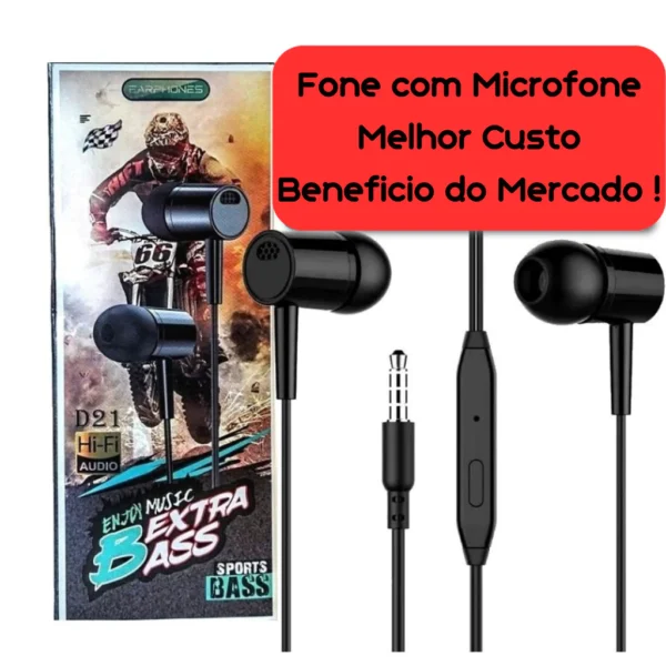 Fone com Fio Extra Bass D21 Earphones