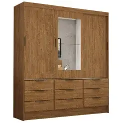 Guarda-Roupa Sevilha 3 Portas 9 Gavetas com Espelho Cinamomo