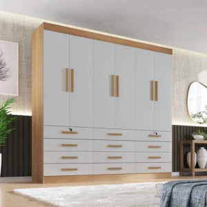 Guarda Roupa Casal Mônaco Plus 6 Portas 12 Gavetas Cinamomo/Off White